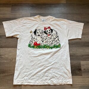 Vintage 1995 Screen Stars Dalmatian Puppies T Shirt XL White Single Stitch 90s